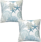 Nautical Coastal Beach Pillow Covers 16x16 Set of 2, Ocean Themed Seashell by Tebjh