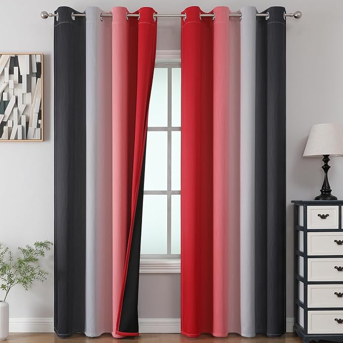 Red and Black Ombre Blackout Bedroom Curtains 108 Inches | Room Darkening by ESTELARTEXTILER