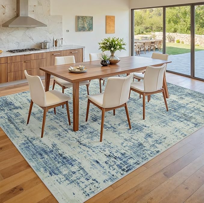 10x14 Washable Area Rug for Living Room Bedroom: Non-Slip Modern Blue Gray | - Image 7