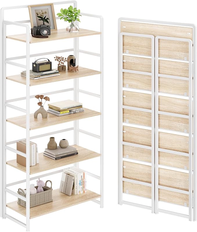 No Assembly Folding Bookshelf, 5 Tiers Collapsible Book Shelf by THKKYHomeOfficeFurniture