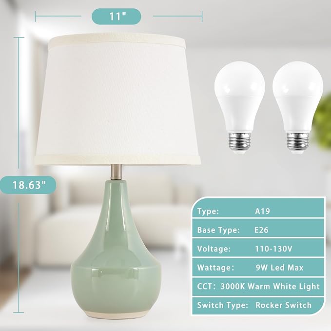 GyroVu 18" Table Lamp Set of 2, Ceramic Table Lamp Classic Beside Lamps - Image 2