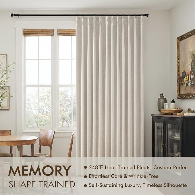 MIULEE Beige Pinch Pleated 100% Blackout Linen Curtains 40x63 Inches | Room - Image 3