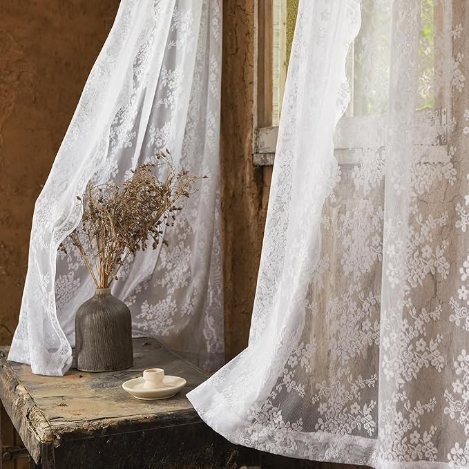 YJ YANJUN Vintage Lace Curtains 54 Inches Length- Victorian Floral Pattern - Image 6