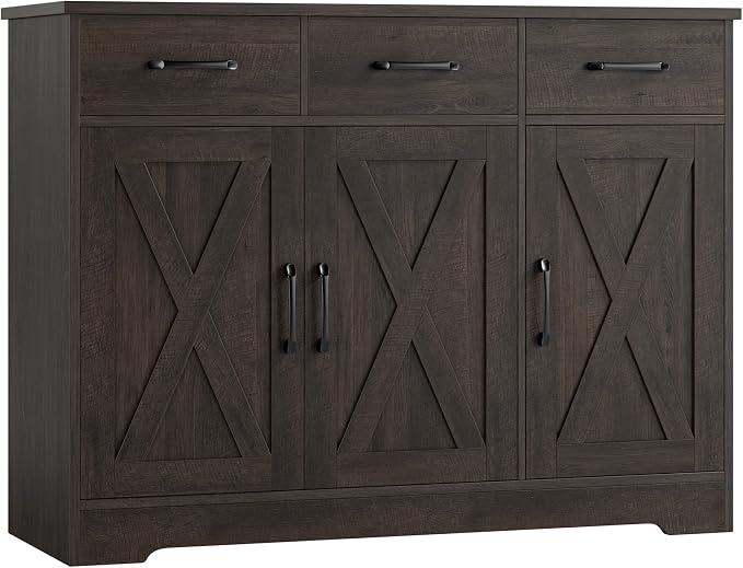 HOSTACK Modern Farmhouse Buffet Sideboard Cabinet, Barn Doors Storage Cabinet - Image 7