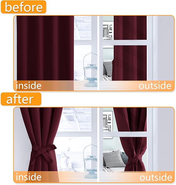 Grommet Blackout Curtains for Bedroom 70 x 84 Inch Burgundy 2 Panel | Thermal - Image 4