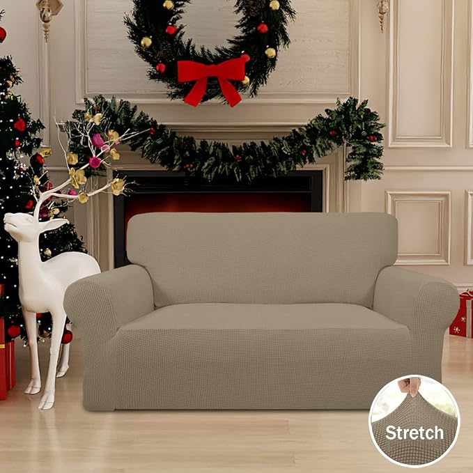 Easy-Going Stretch Loveseat Couch Covers Washable Natural | 1-Piece Loveseat - Image 2