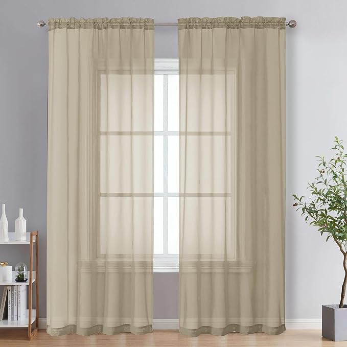 Taupe Sheer Curtains 84 Inches Long 2 Panels by OVZME