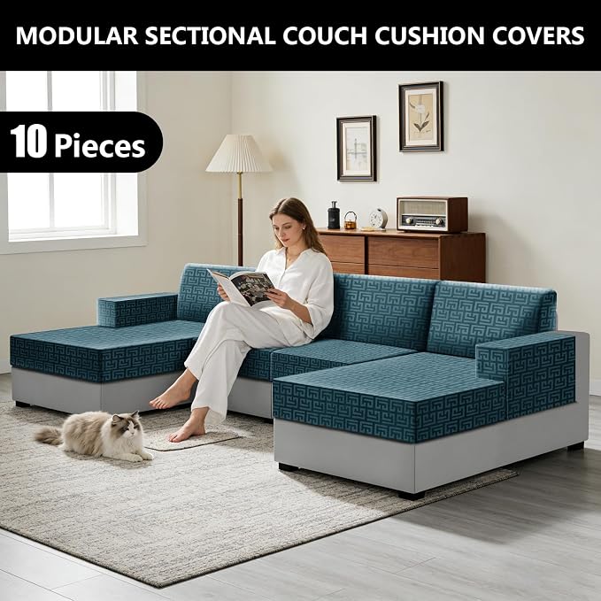 UNBBRRL 10 Pieces Stretch Sofa Cushion Covers - Image 6