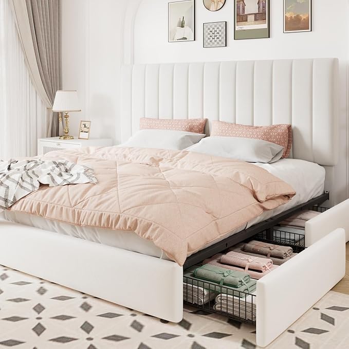 Allewie King Size Storage Bed Frame, Vertical Channel Tufted Adjustable by Allewie