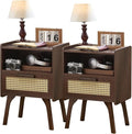 Lerliuo Rattan Nightstands Set of 2, Bedside Table by Lerliuo