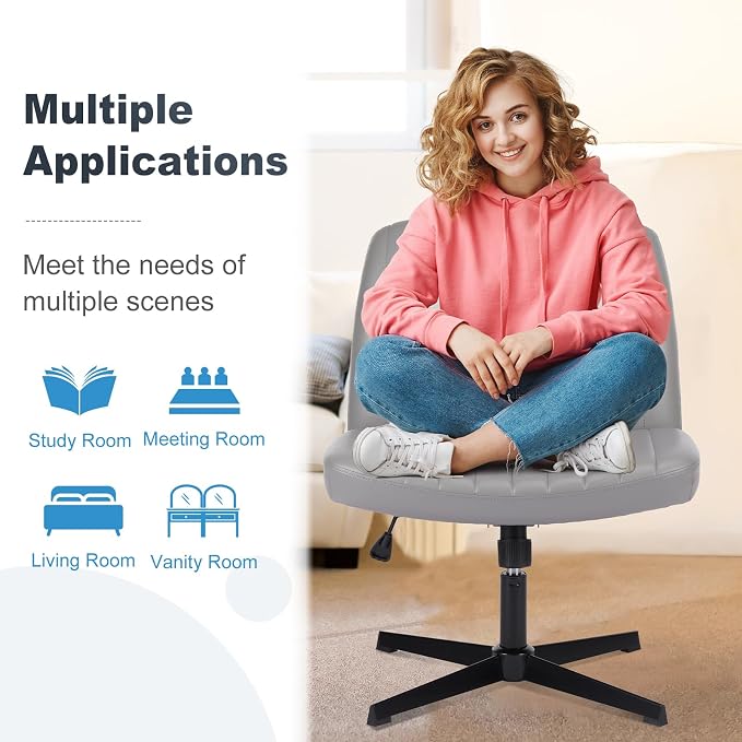 OLIXIS Criss Cross Legged Chairs Armless No Wheels Wide Seat Height Adjustable - Image 7