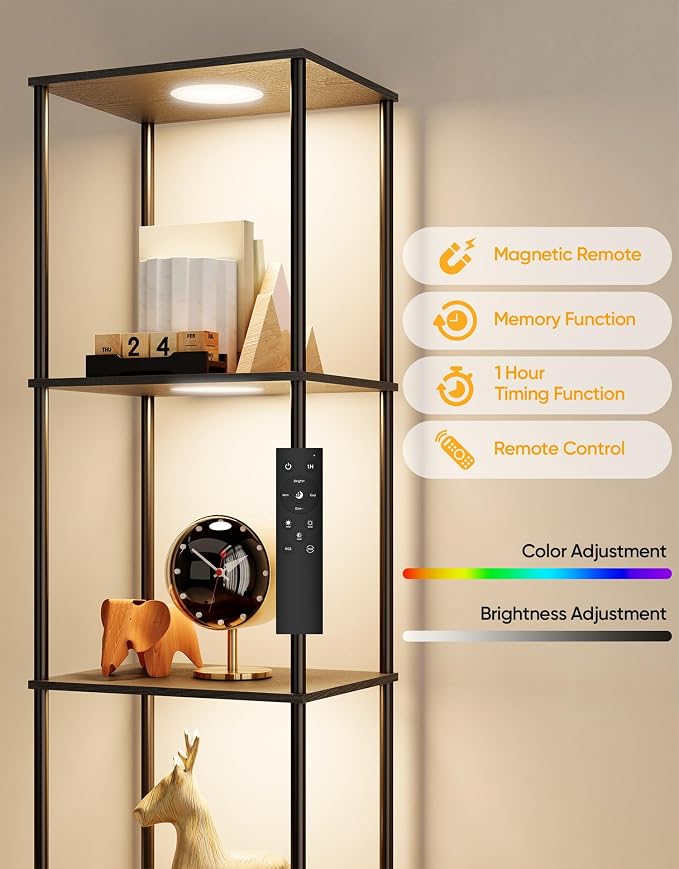 Display Shelf with RGBW Light, Color Changing Curio Cabinet Floor Lamp with - Image 3