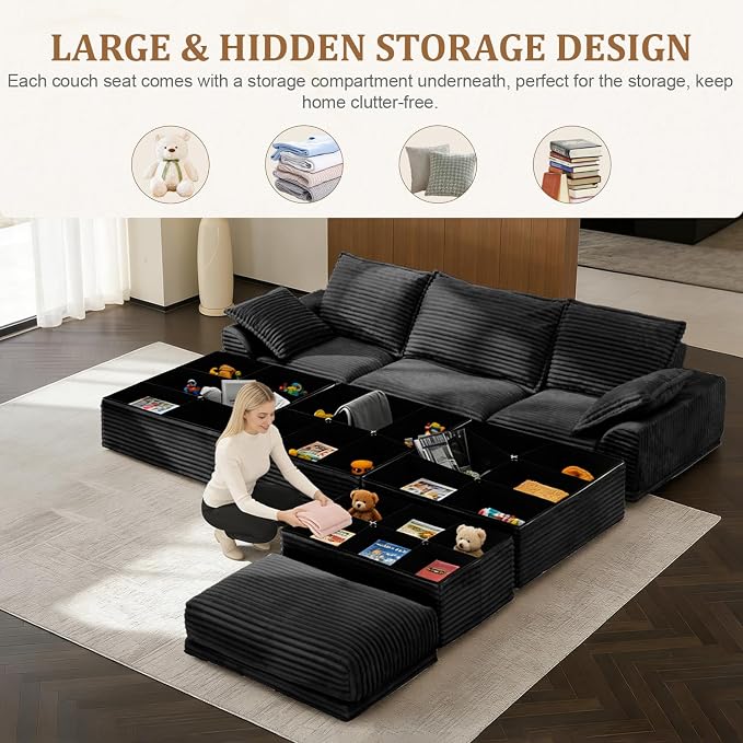 Upgrade Boneless Couch with Storage, Extra Deep&High Seat Modular Sectional - Image 4