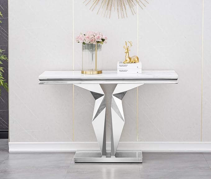 Henf 47" Marble Console Table Modern White Faux Marble Entryway Table - Image 3