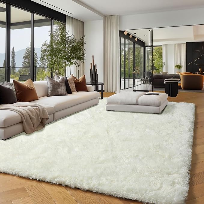 White Fluffy Washable Area Rugs - Image 2