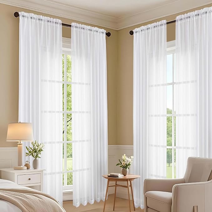 White Sheer Curtains 120 Inches Long 2 Panels Set, 59 Inch Extra Wide Soft Airy - Image 7