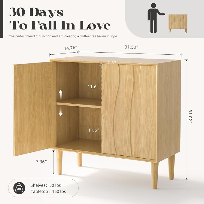 Easyego 63″ Mid Century Modern Sideboard Buffet Cabinet, Natural Wood Accent - Image 2