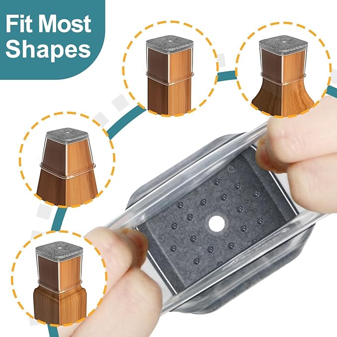 Ansible 24 Pcs Chair Leg Floor Protectors Square, Silicone Felt Furniture Leg - Image 3