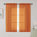 Sheer Orange Curtains for Bedroom Living Room 54 Inch Length 2 Panels Set by WelvetBLK