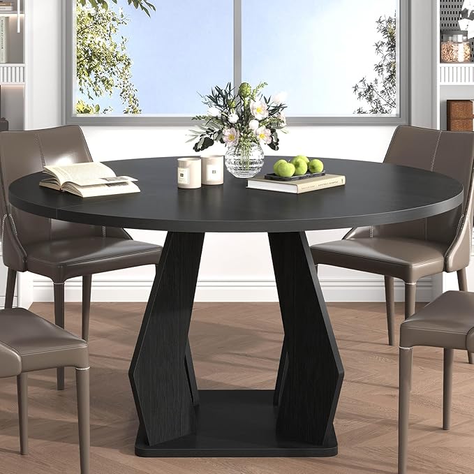 IBF Black Round Dining Table for 4-6, 47 Inch Kitchen Table - Image 3