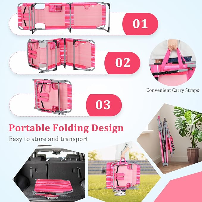 Goplus Tanning Chair, Folding Adjustable Patio Lounge Chair - Image 7