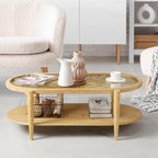 RUSTOWN Rattan Coffee Tables, 2-Tier Oval Boho Cocktail Tables, Mid Century - Image 6