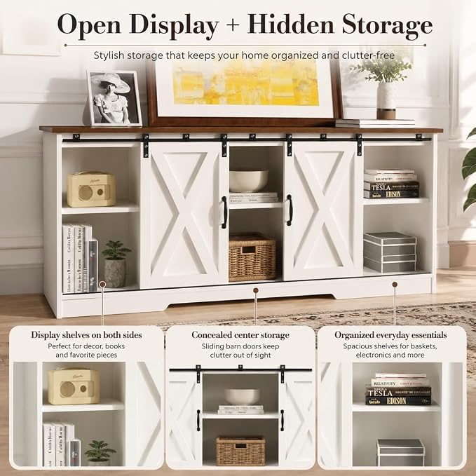 4 EVER WINNER Farmhouse Coffee Bar Cabinet, Kitchen Storage Cabinet, Coffee - Image 4