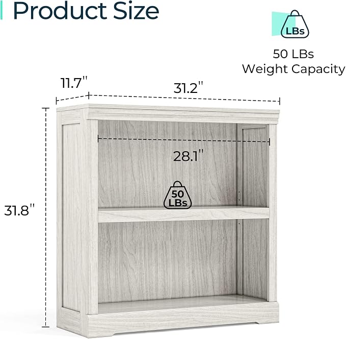 LINSY HOME 2-Tier Bookcase and Bookshelf, Small Wood Display Storage Shelves - Image 3