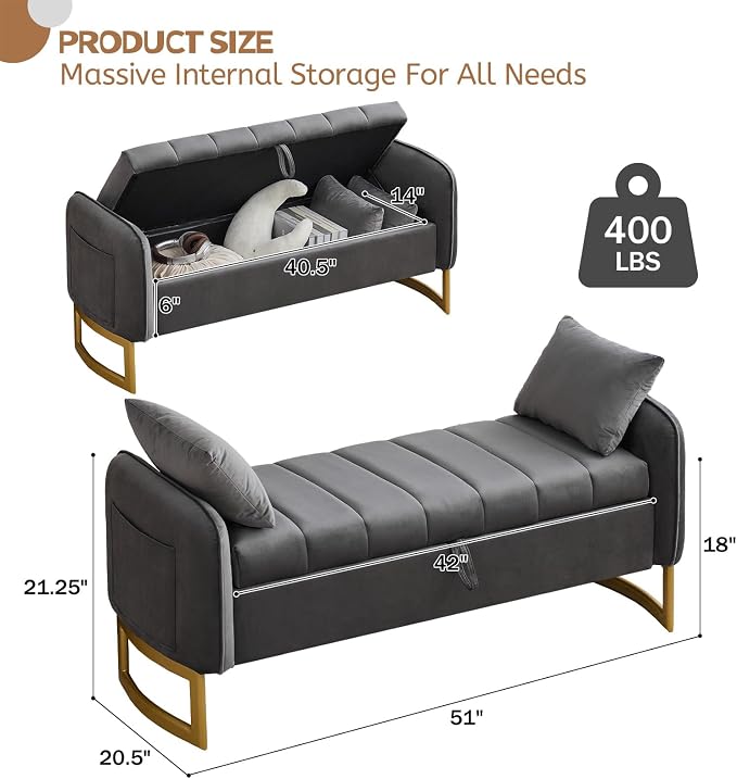 End of Bed Storage Bench, Storage Ottoman Bench - Image 2