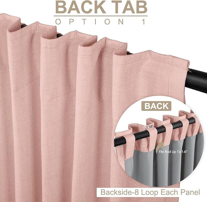 Linen Textured Total Blackout Sliding Door Curtains 84 Inch Long Blush Pink | - Image 3