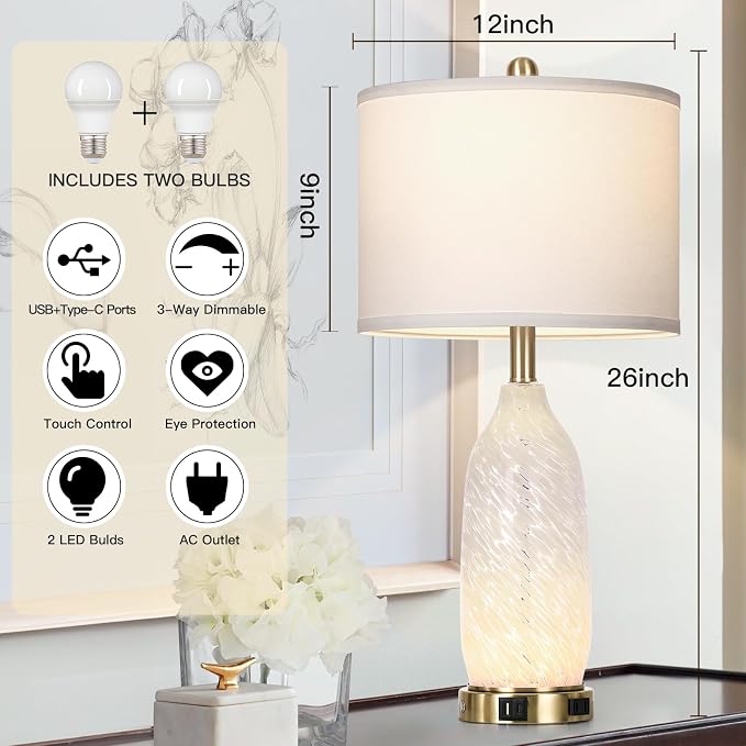 Rinweey 26" Modern Clear Glass Table Lamps Set of 2, Nightstand Lamp - Image 4