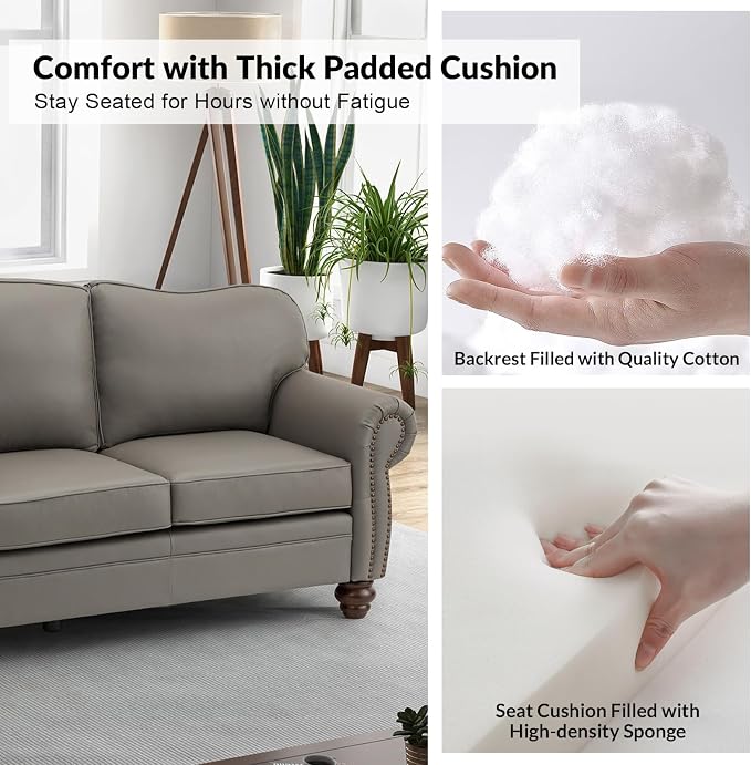81" Genuine Leather Sofa, Classic 3-Seater Couchs - Image 4
