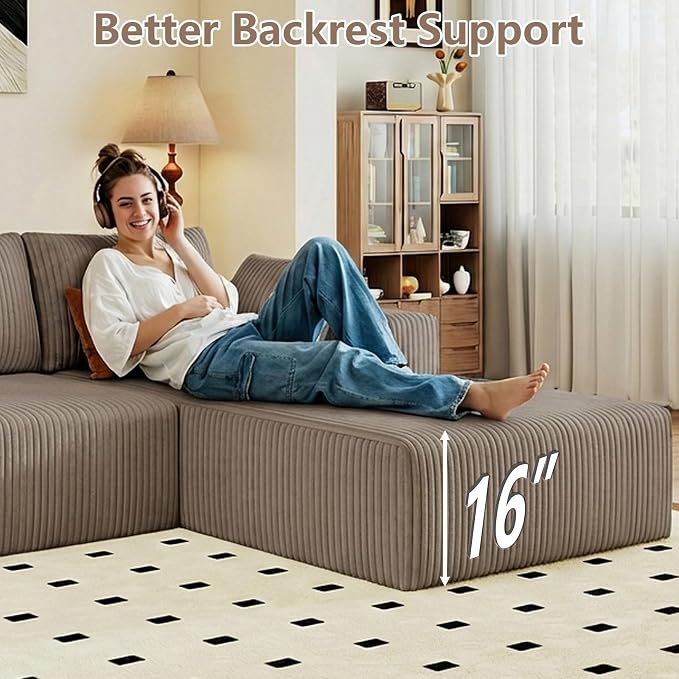 95" Cloud Sectional Couch with L-Shape Chaise, Modular Comfy Sofa Chaise Longue - Image 5