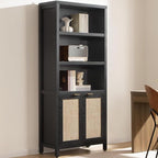 SICOTAS Bookcase 71" Tall Bookshelf 5 Tier Rattan Boho Bookcase by SICOTAS
