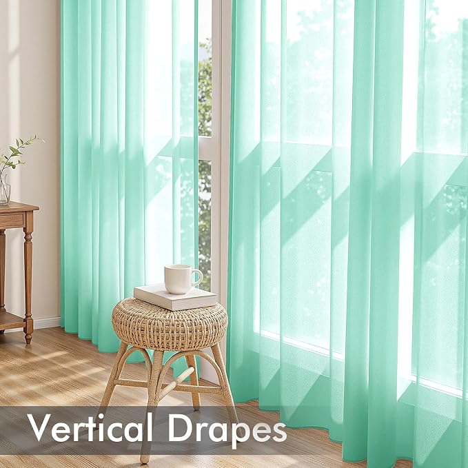 MIULEE Aqua Sheer Curtains 108 Inches Long 4 Panels 42 x 108 Inches | Light - Image 5