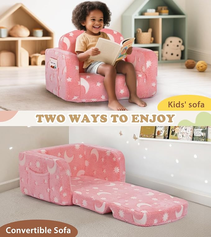 Kids Couch, 2-in-1 Soft Toddler Couch Fold Out - Image 5