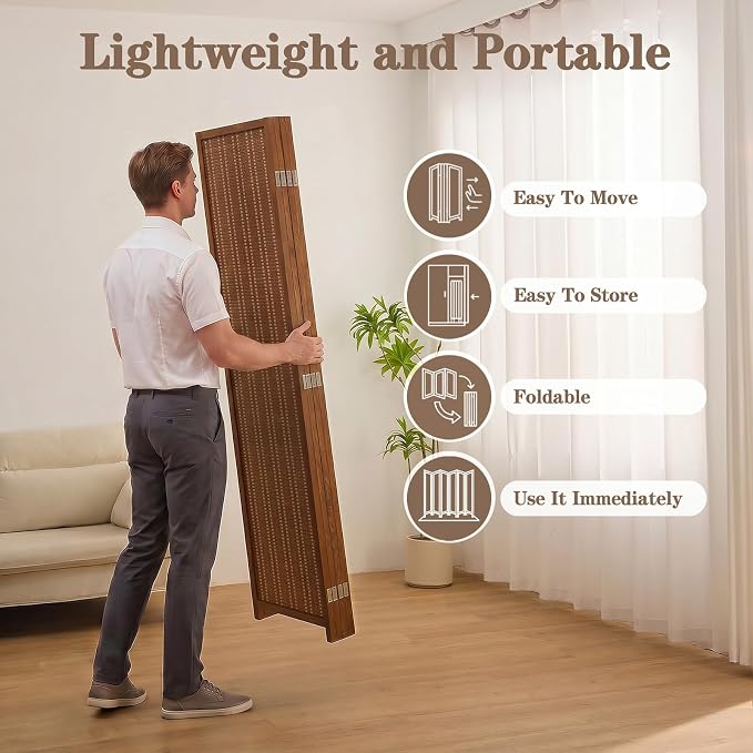 4 Panel Room Divider and Extra Wide Folding Privacy Screen, Bamboo Room Divider - Image 6