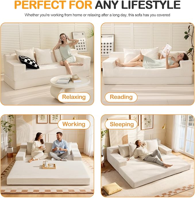 Erament Convertible Futon Sofa Bed Couch, Compression Boneless Floor Couch Sofa - Image 6