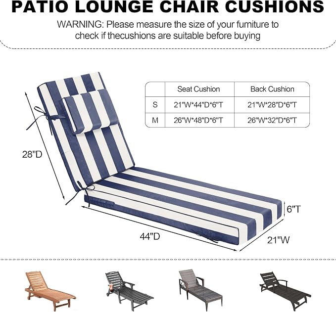 Chaise Lounge Cushions Outdoor 72x21x6 Inch, Fade Resistant 6'' Thicken Outdoor - Image 3