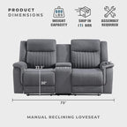 Lexicon Manual Double Reclining Loveseat, Polished Microfiber Manual Wall - Image 4