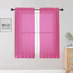 Hot Pink Sheer Curtains for Bedroom Living Room 54 Inch Length 2 Panels Set by OWENIE
