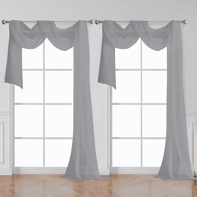 Grey Sheer Curtains 144 inch Extra Long, Elegant and Airy Drapes Translucent by OWENIE