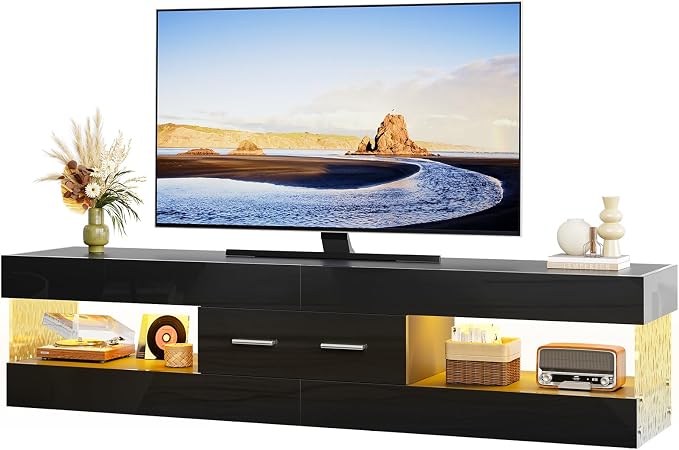 Bestier 67" Modern TV Stand for TVs 55 to 75 Inch, High Gloss LED Entertainment - Image 7