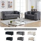 2 Piece Modern Chesterfield Velvet 77" 3-Seater+59" Loveseat Sofa Set, - Image 5