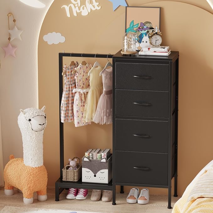 HIGDBFE Dresser with Hanging Rack, 4 Drawers Small Closet - Image 8