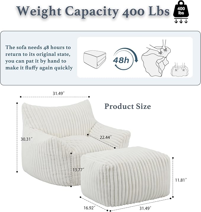 Oversized Bean Bag Chaise Lounge Chair Indoor - Image 2