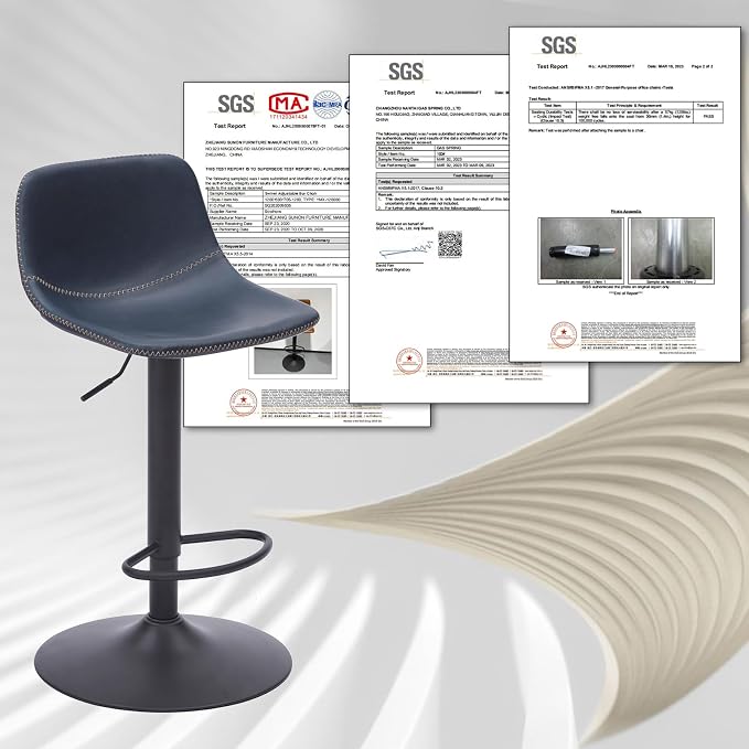 Adjustable Bar Stools Set of 2, Mid Century Modern Swivel Bar Stools, - Image 9