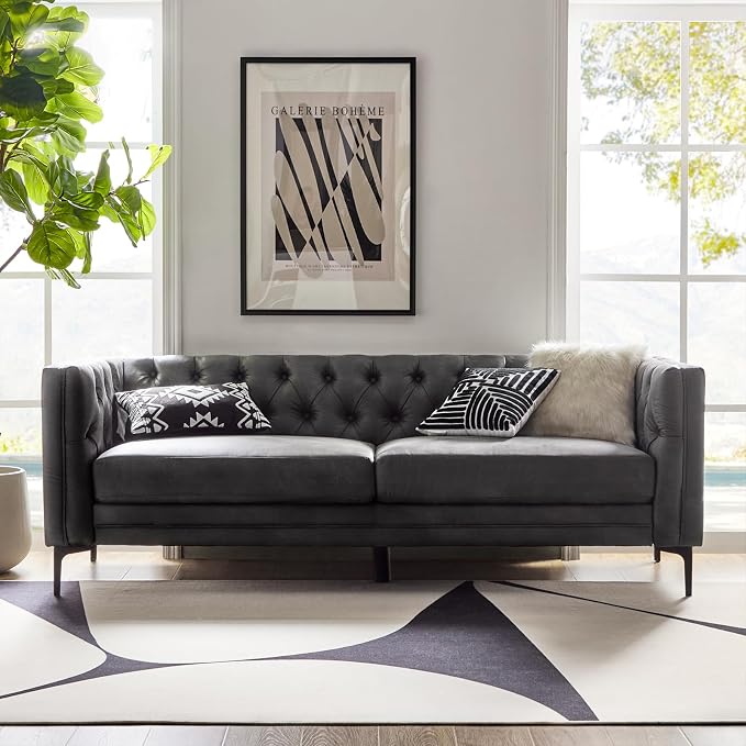 HULALA HOME 84" W Faux Leather Sofa Couch by HULALAHOME