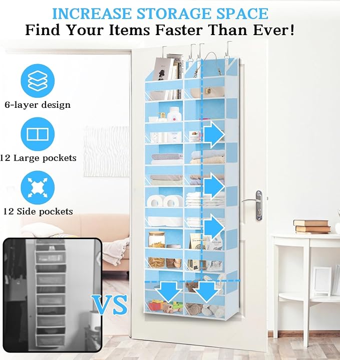 Over The Door Organizer 6 Tiers, Extra Large Behind Door Storage of 12 - Image 2