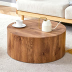 Round Coffee Table, 23.6" Modern Wood Drum Coffee Table, Round Accent Center - Image 3